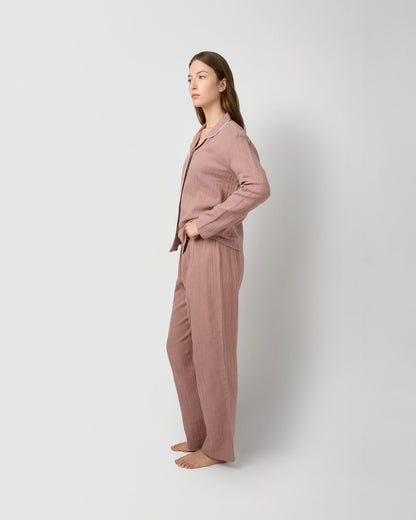 Pijama largo camisero muselina rosa