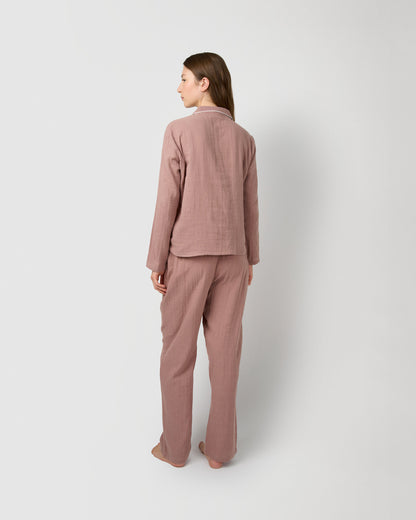 Pijama largo camisero muselina rosa