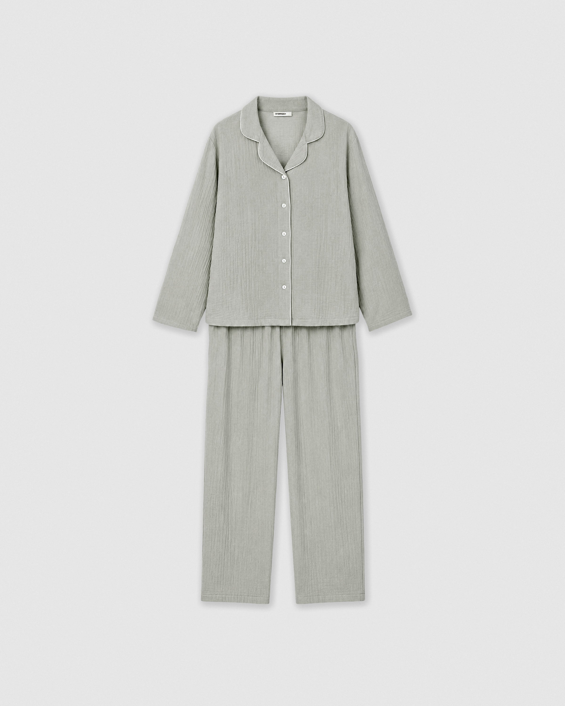 Pijama largo camisero muselina verde