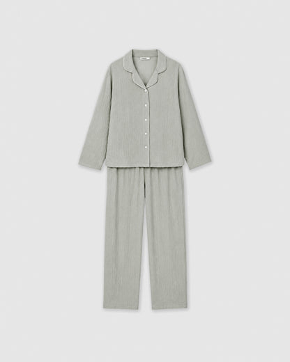 Pijama largo camisero muselina verde