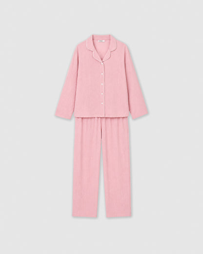 Pijama largo camisero muselina rosa claro