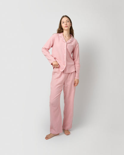 Pijama largo camisero muselina rosa claro