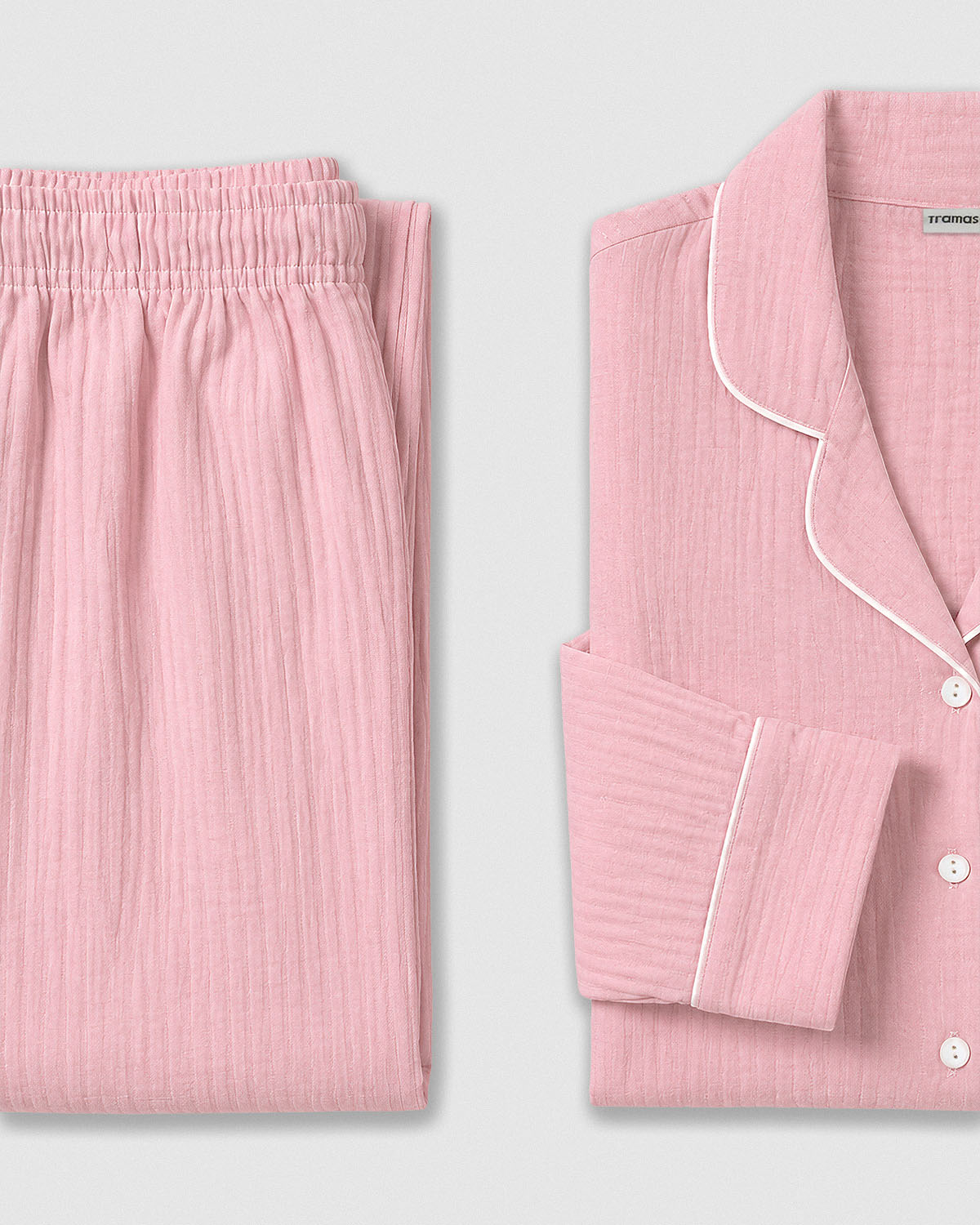 Pijama largo camisero muselina rosa claro