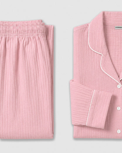 Pijama largo camisero muselina rosa claro