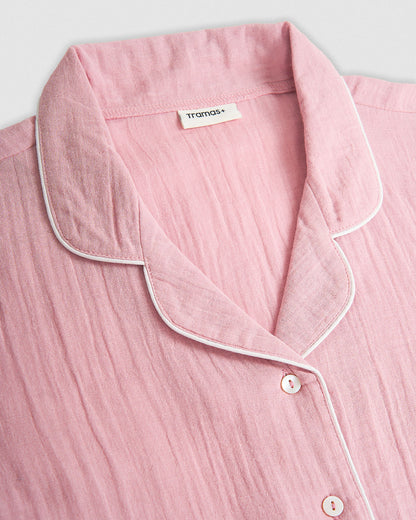 Pijama largo camisero muselina rosa claro