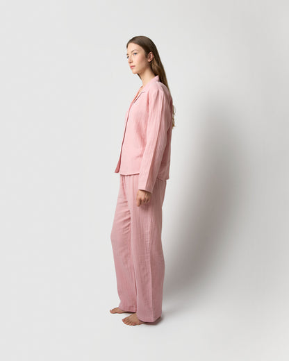 Pijama largo camisero muselina rosa claro