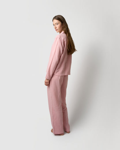 Pijama largo camisero muselina rosa claro