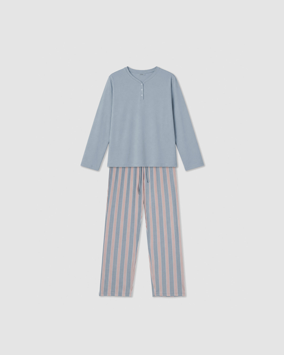Pijama largo de algodón con escote pico raya zena celeste