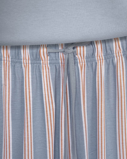 Pijama largo de algodón con escote pico raya zena celeste