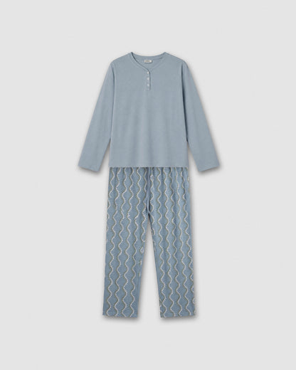 Pijama largo de algodón con escote pico abeni índigo