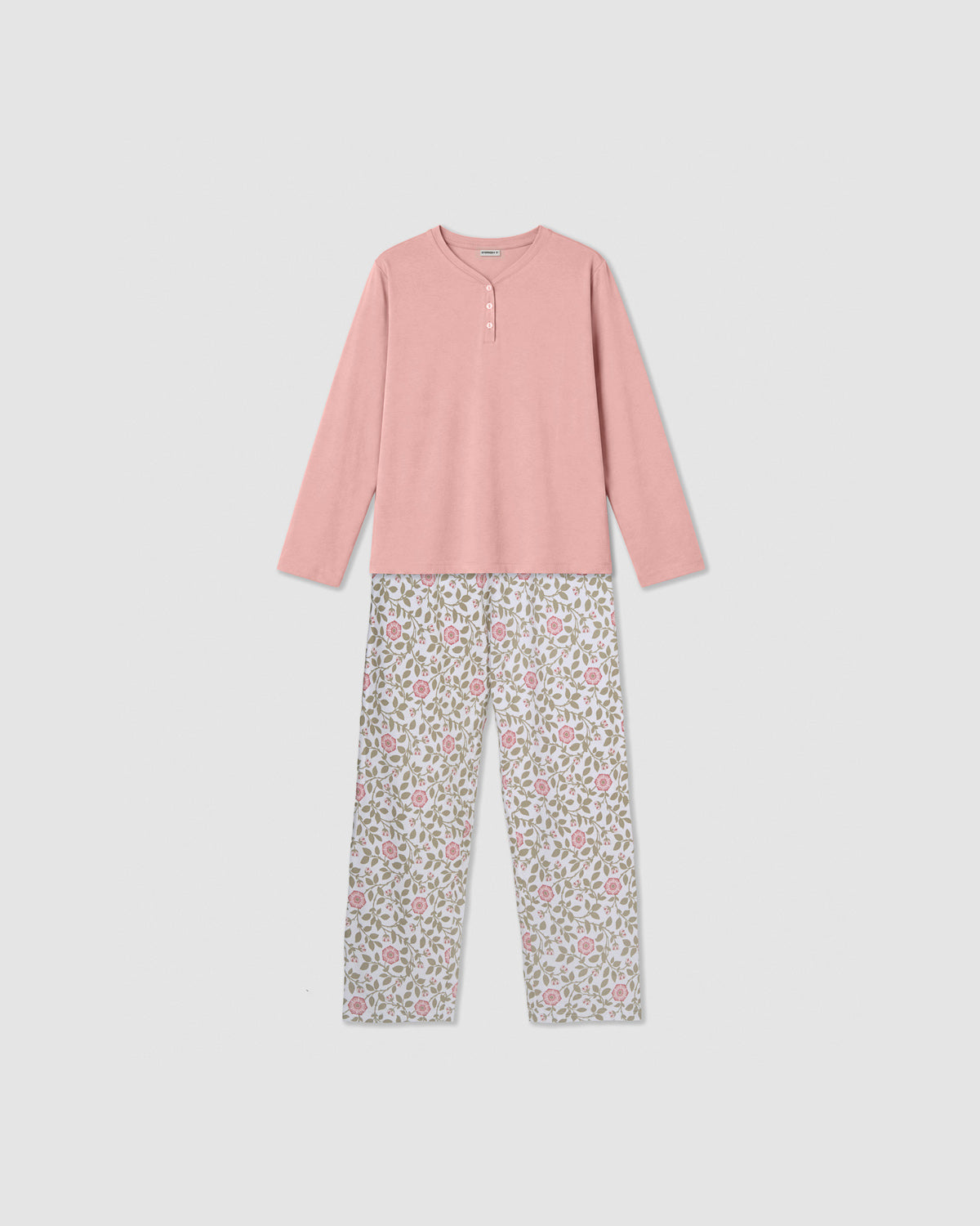 Pijama largo de algodón con escote pico calma rosa claro
