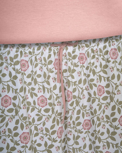 Pijama largo de algodón con escote pico calma rosa claro
