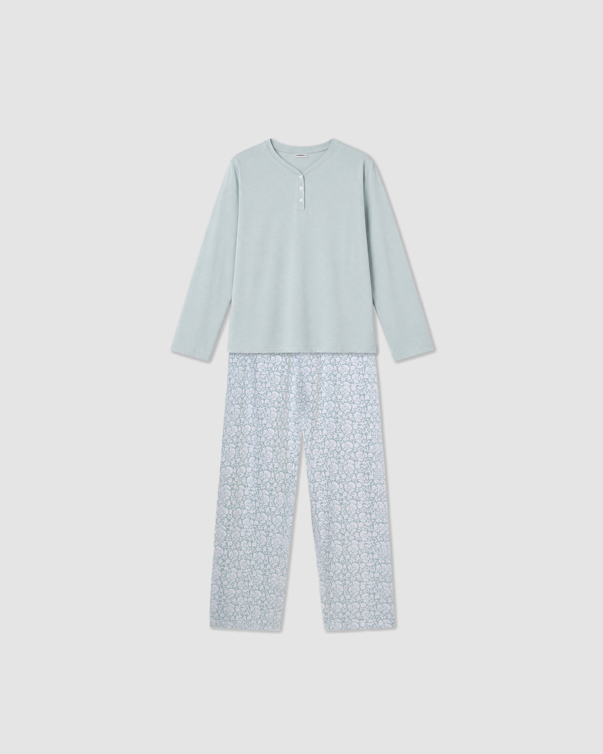 Pijama largo de algodón con escote pico doce azul agua