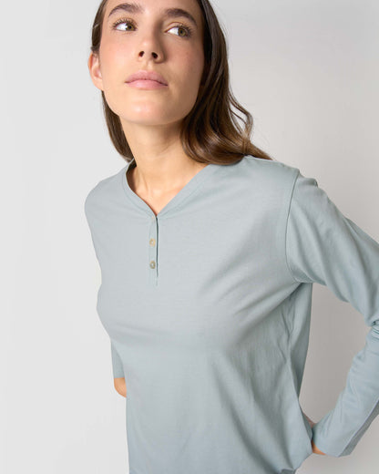 Pijama largo de algodón con escote pico doce azul agua
