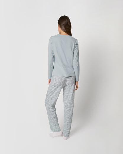Pijama largo de algodón con escote pico doce azul agua