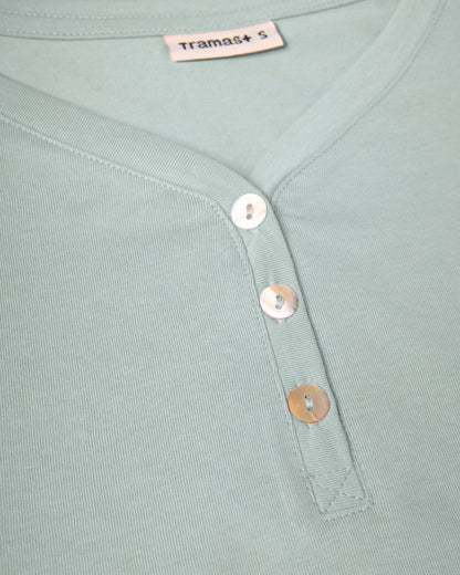 Pigiama lungo in cotone con scollo a V melodi azzurro acqua
