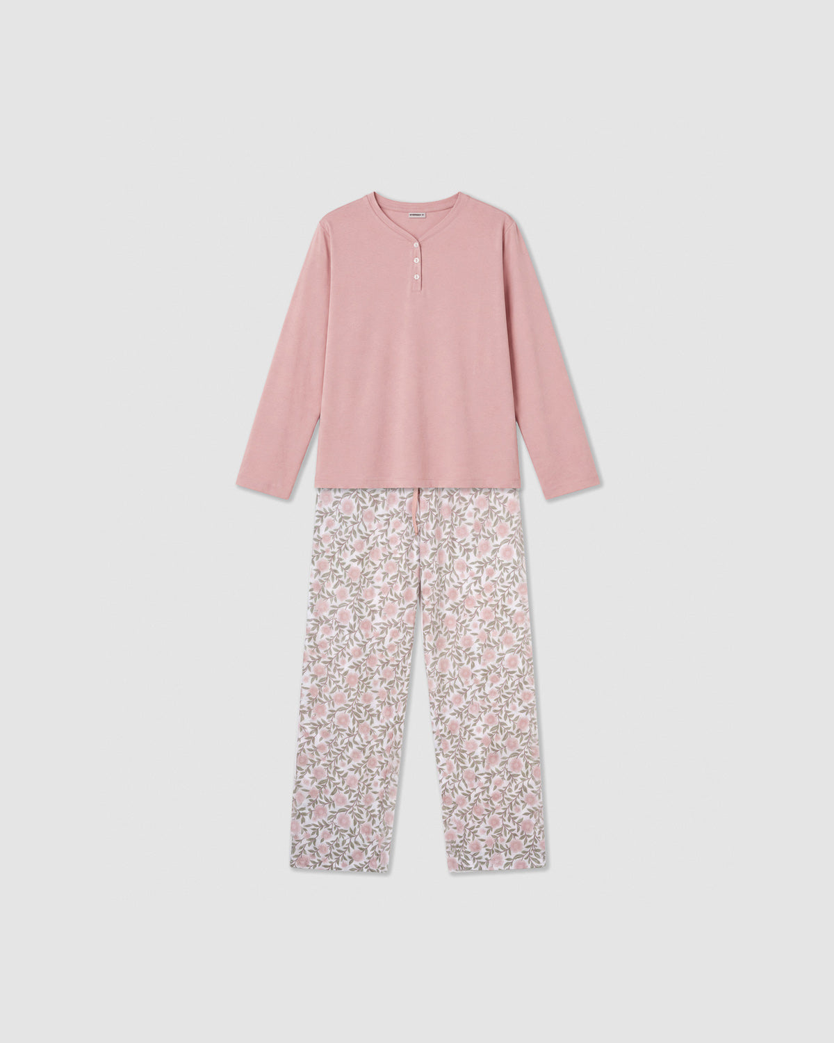 Pyjama long coton décolleté pointe odea rose