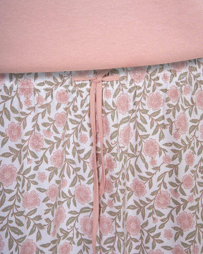 Pyjama long coton décolleté pointe odea rose