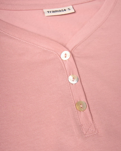 Pijama largo de algodón con escote pico raya ondea rosa