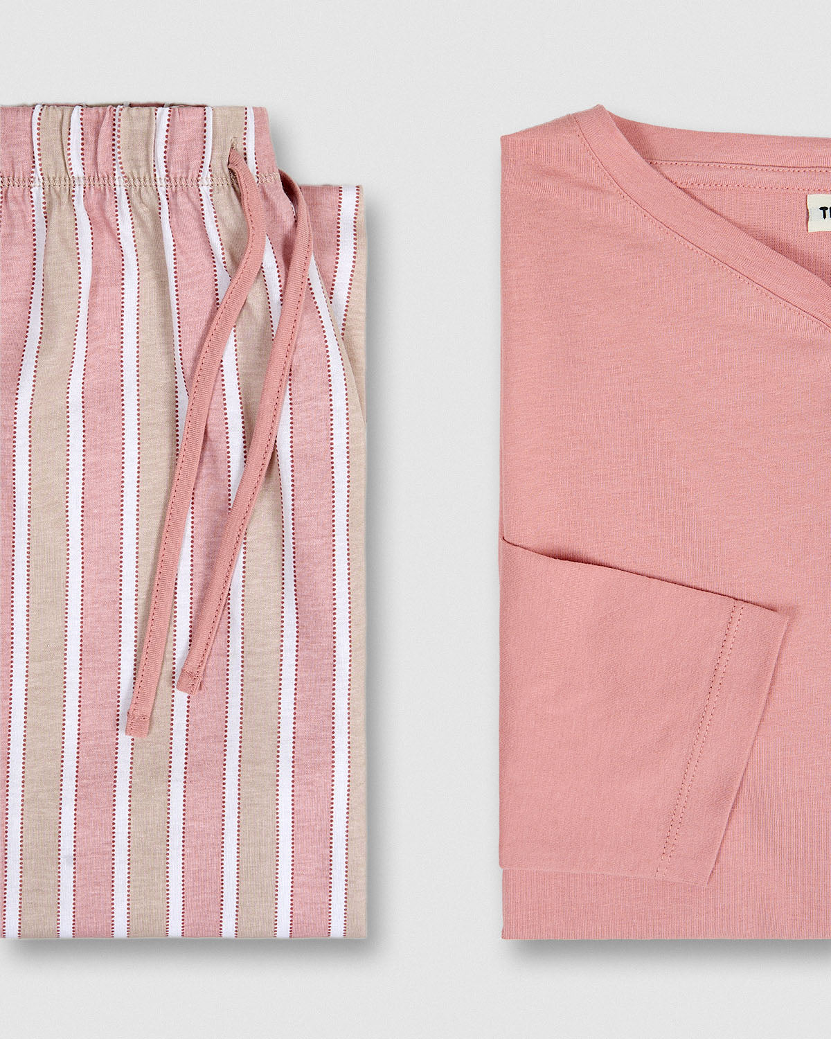 Pijama largo de algodón con escote pico raya ondea rosa