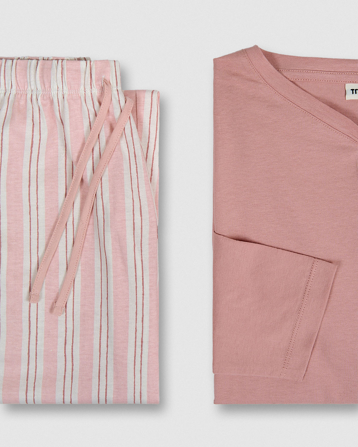 Pijama largo de algodón con escote pico raya zuri rosa