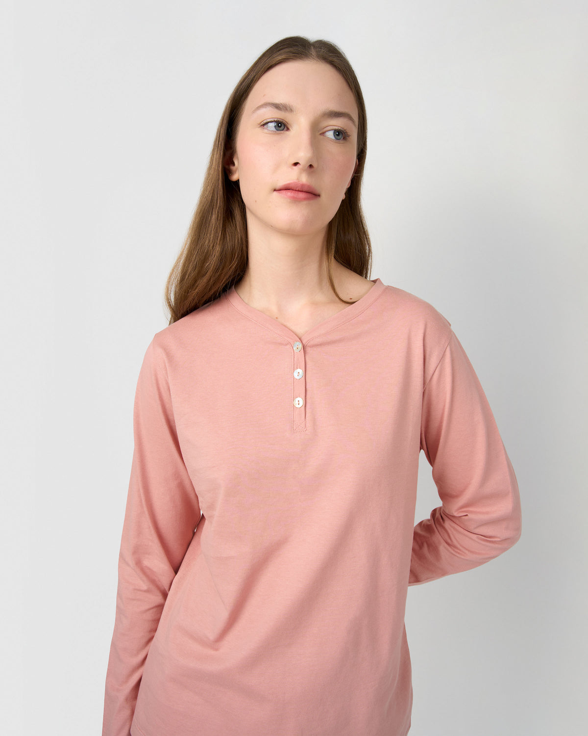 Pijama largo de algodón con escote pico raya ondea rosa