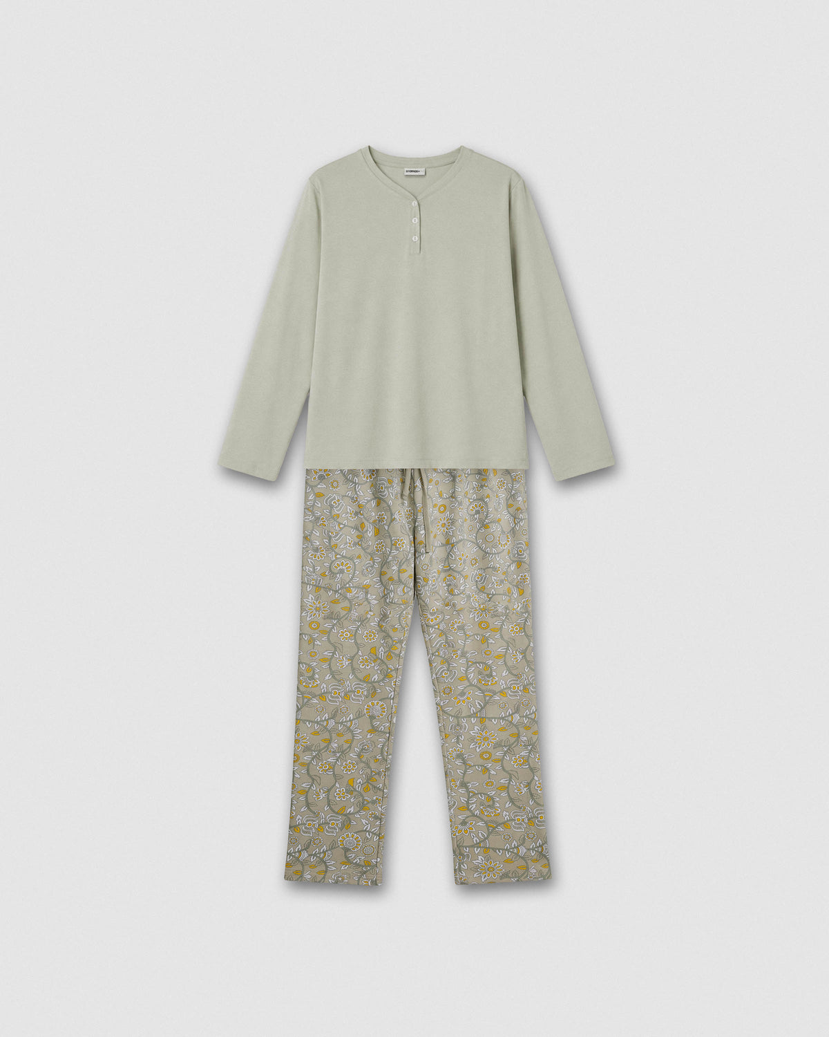 Pijama largo de algodón con escote pico seren verde
