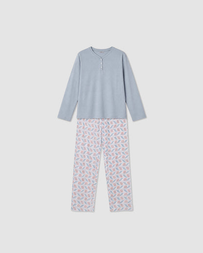 Pijama largo de algodón con escote pico solta índigo