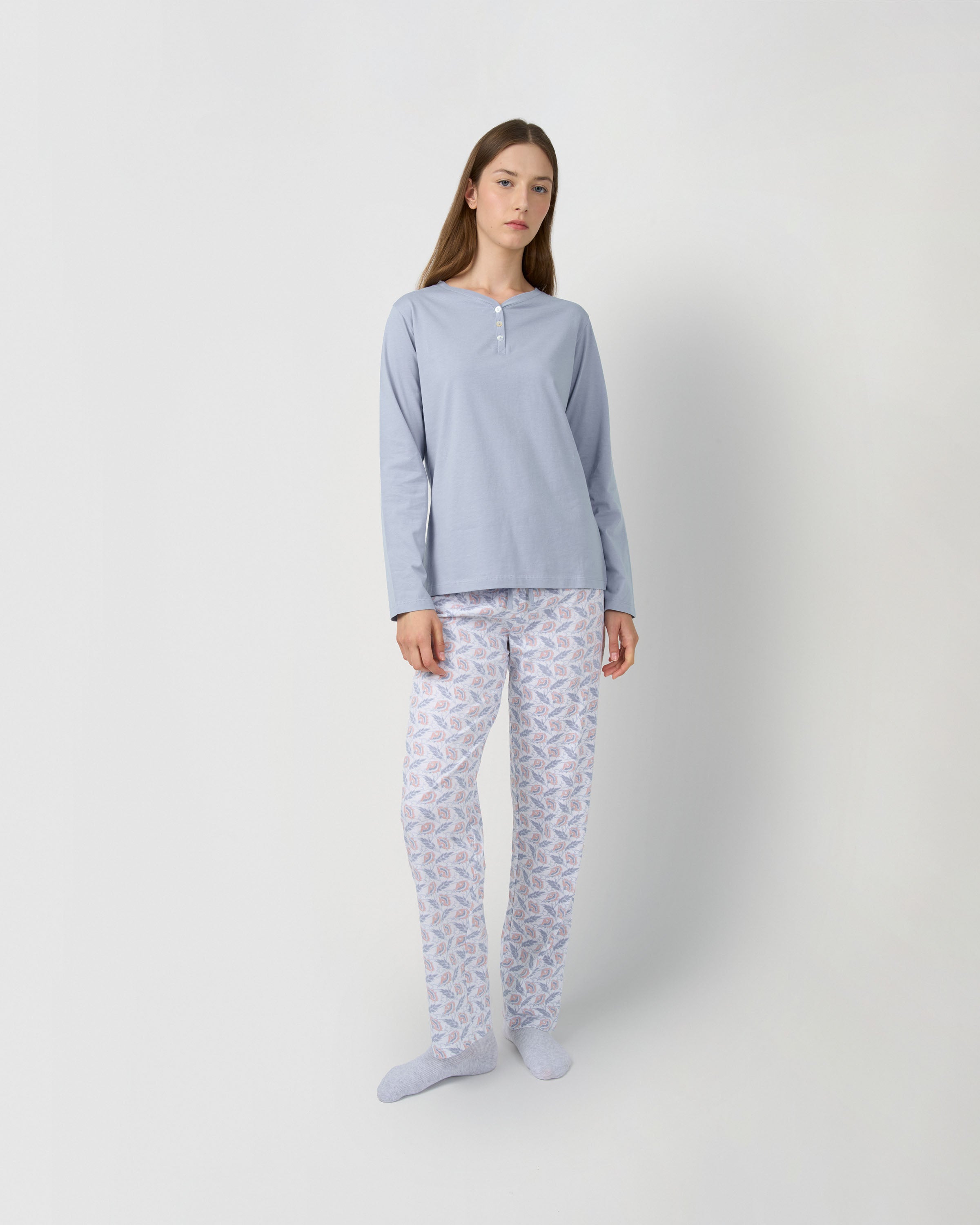 Pijama largo de algodón con escote pico solta índigo