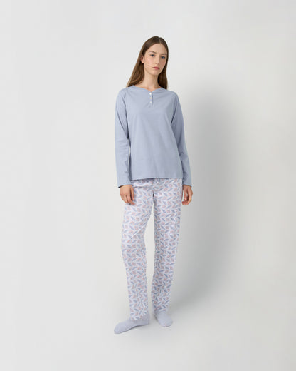Pijama largo de algodón con escote pico solta índigo