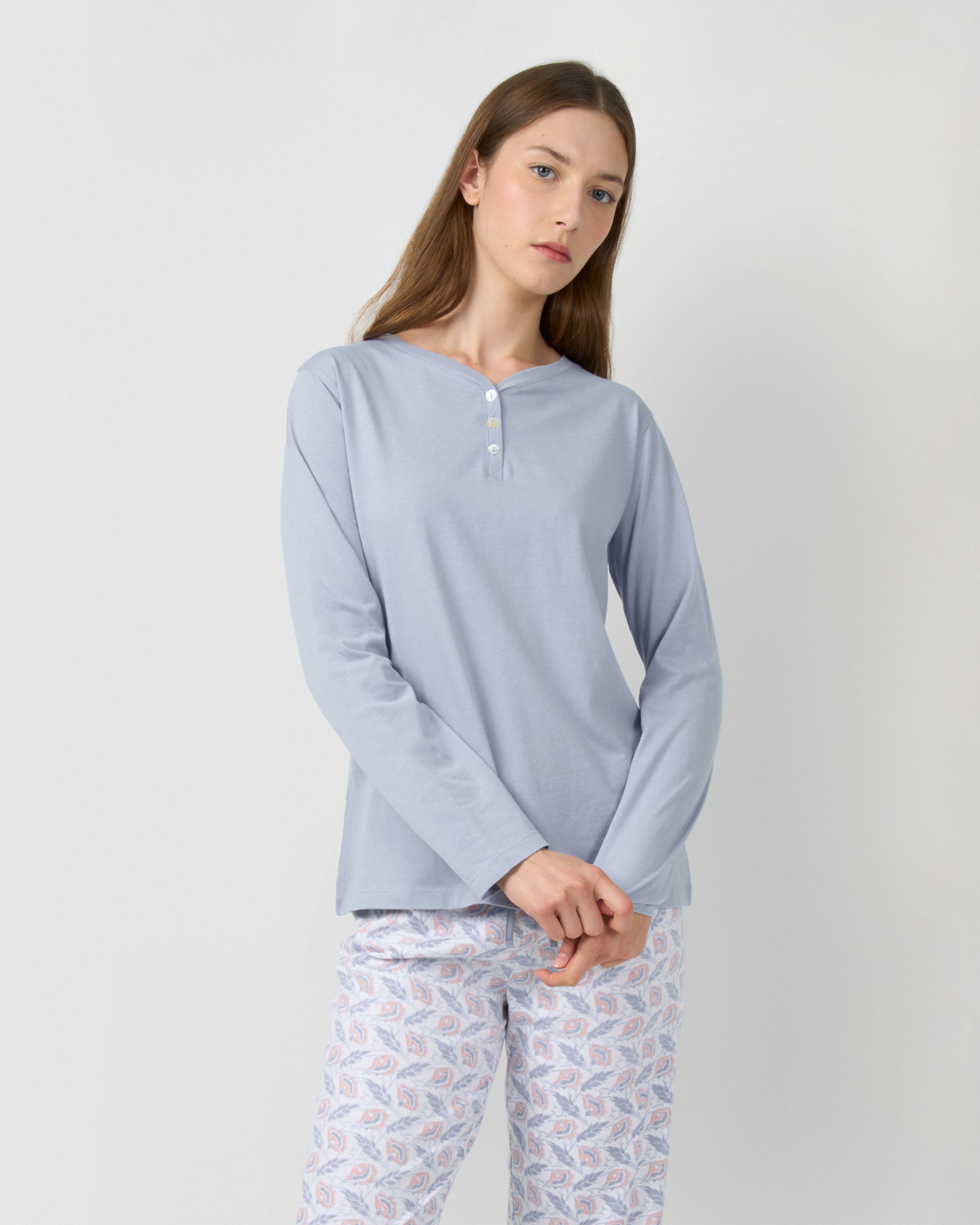 Pijama largo de algodón con escote pico solta índigo