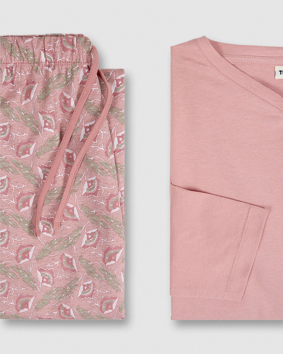 Pijama largo de algodón con escote pico solta rosa