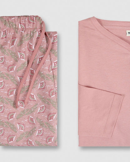 Pijama largo de algodón con escote pico solta rosa