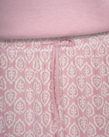Pijama longo em algodão com decote em V upepo rosa