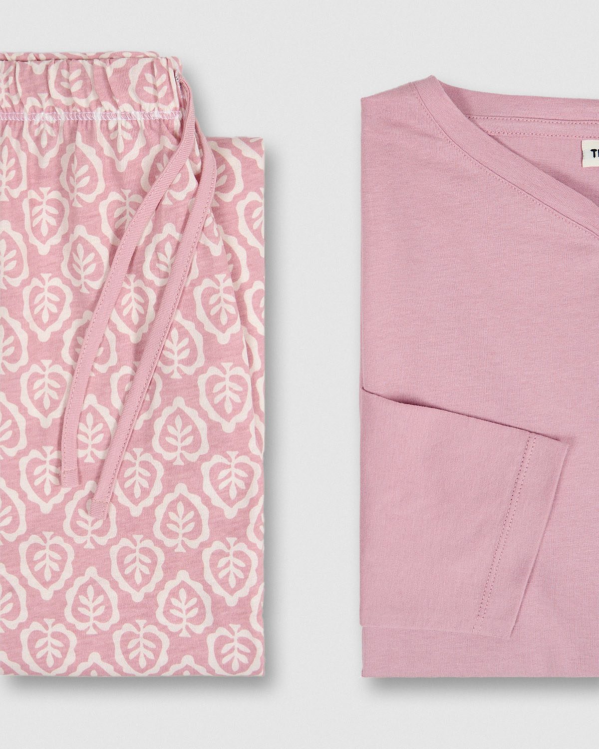 Pijama longo em algodão com decote em V upepo rosa