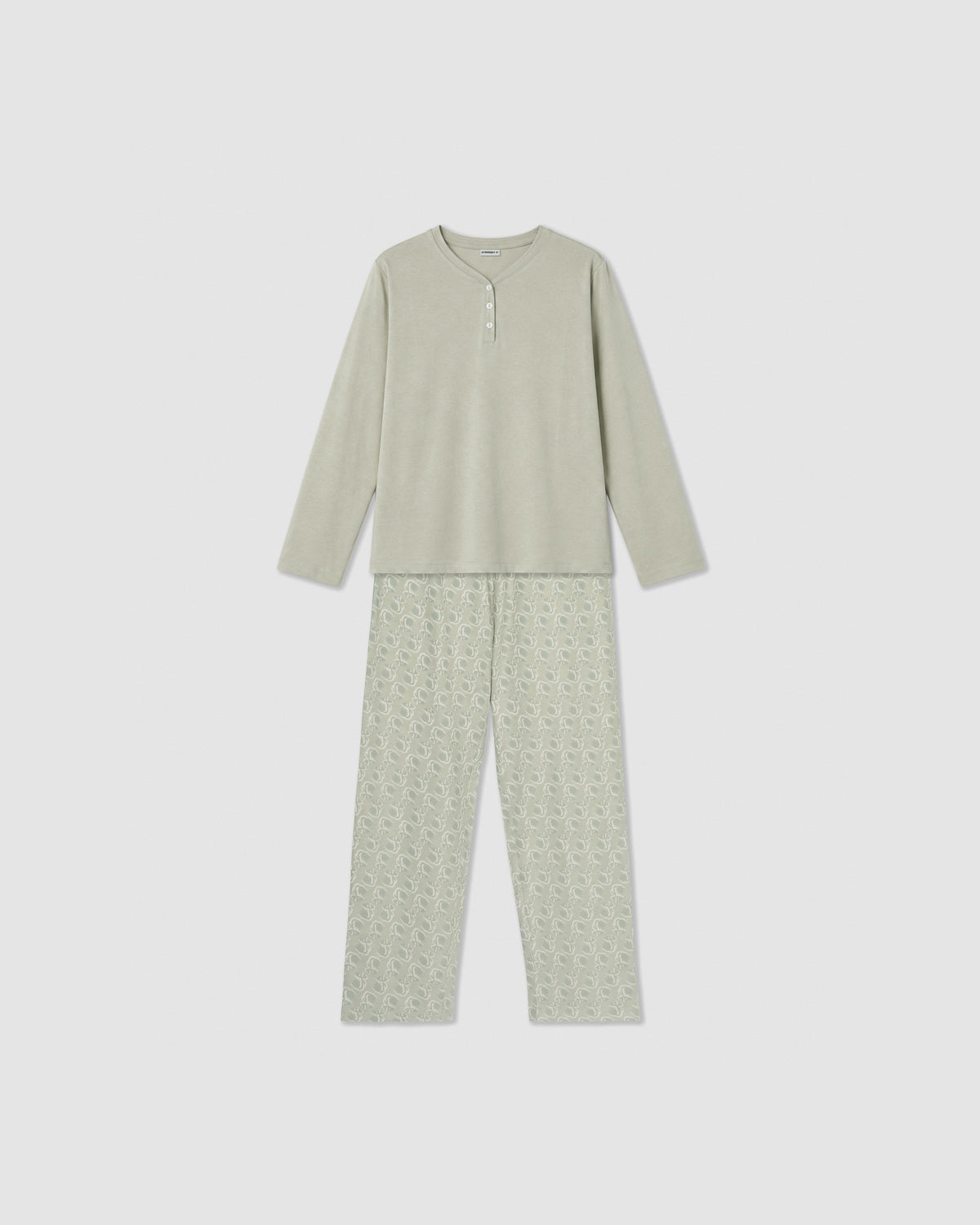 Pijama largo de algodón con escote pico yota verde