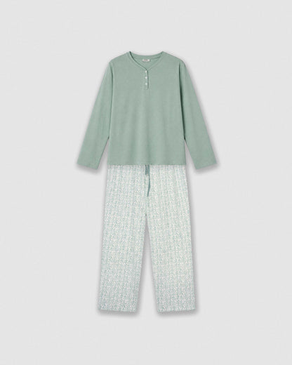 Pijama largo de algodón con escote pico zola azul agua