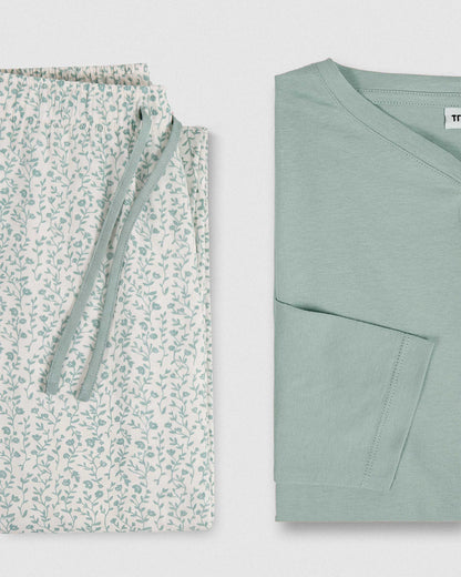 Pijama largo de algodón con escote pico zola azul agua