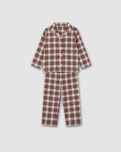 Pijama camisero franela kids cuadro vara burdeos