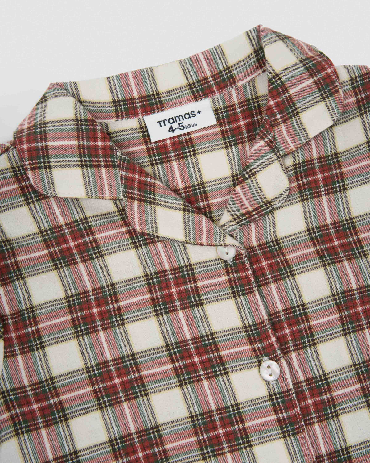 Pijama camisero franela kids cuadro vara burdeos