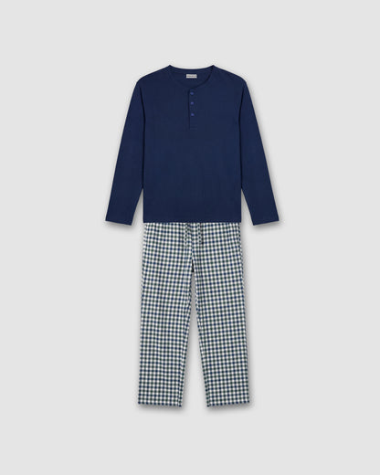 Pijama franela algodón cuadro trame azul marino