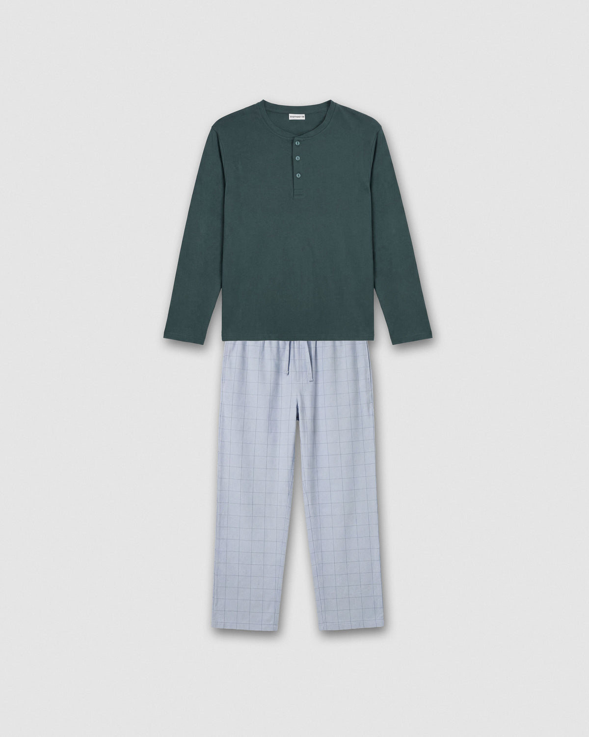 Pijama franela algodón cuadro nexa verde azulado