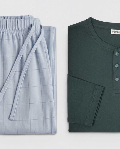 Pijama franela algodón cuadro nexa verde azulado