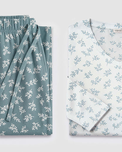 Pijama largo soft duma azul verdoso