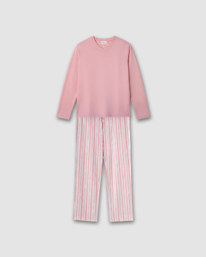 Pijama largo soft raya zuri rosa