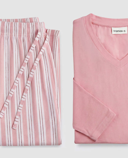 Pijama largo soft raya zuri rosa