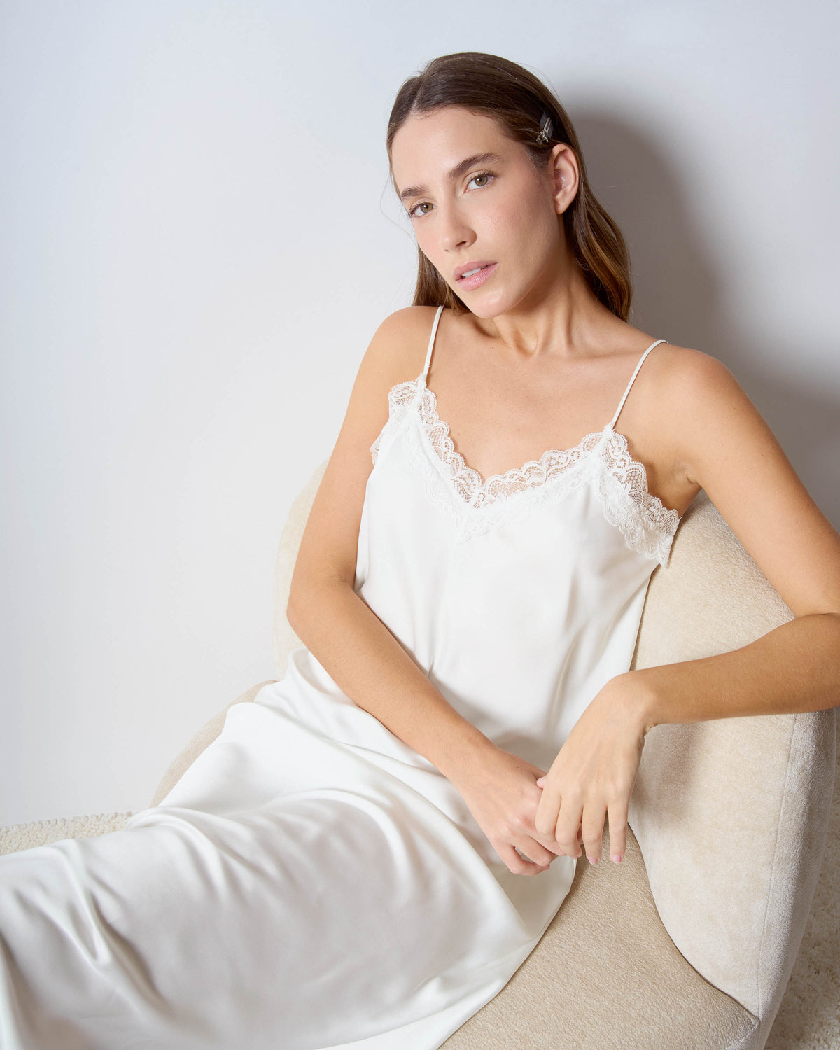 Natural satin midi nightgown
