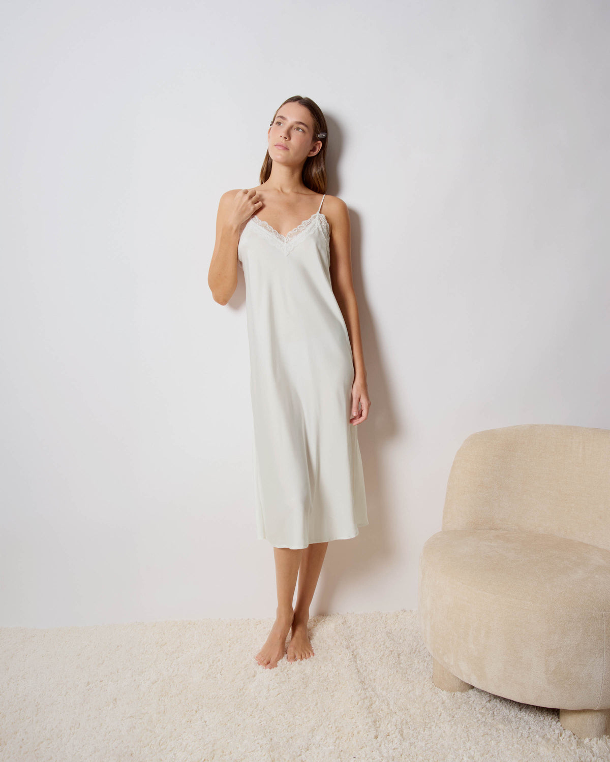 Natural satin midi nightgown