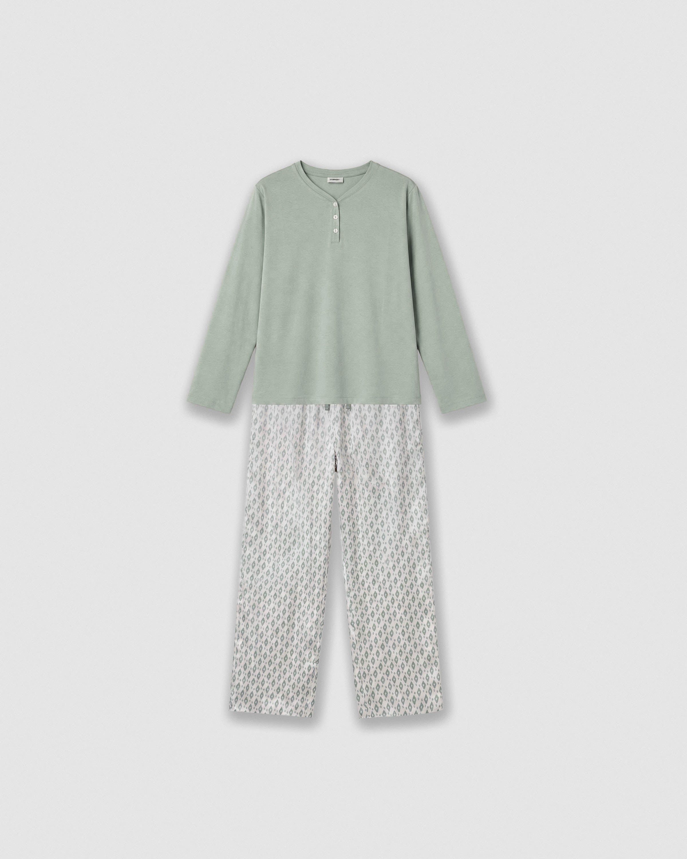 Pijama largo de algodón con escote pico nerdana verde menta