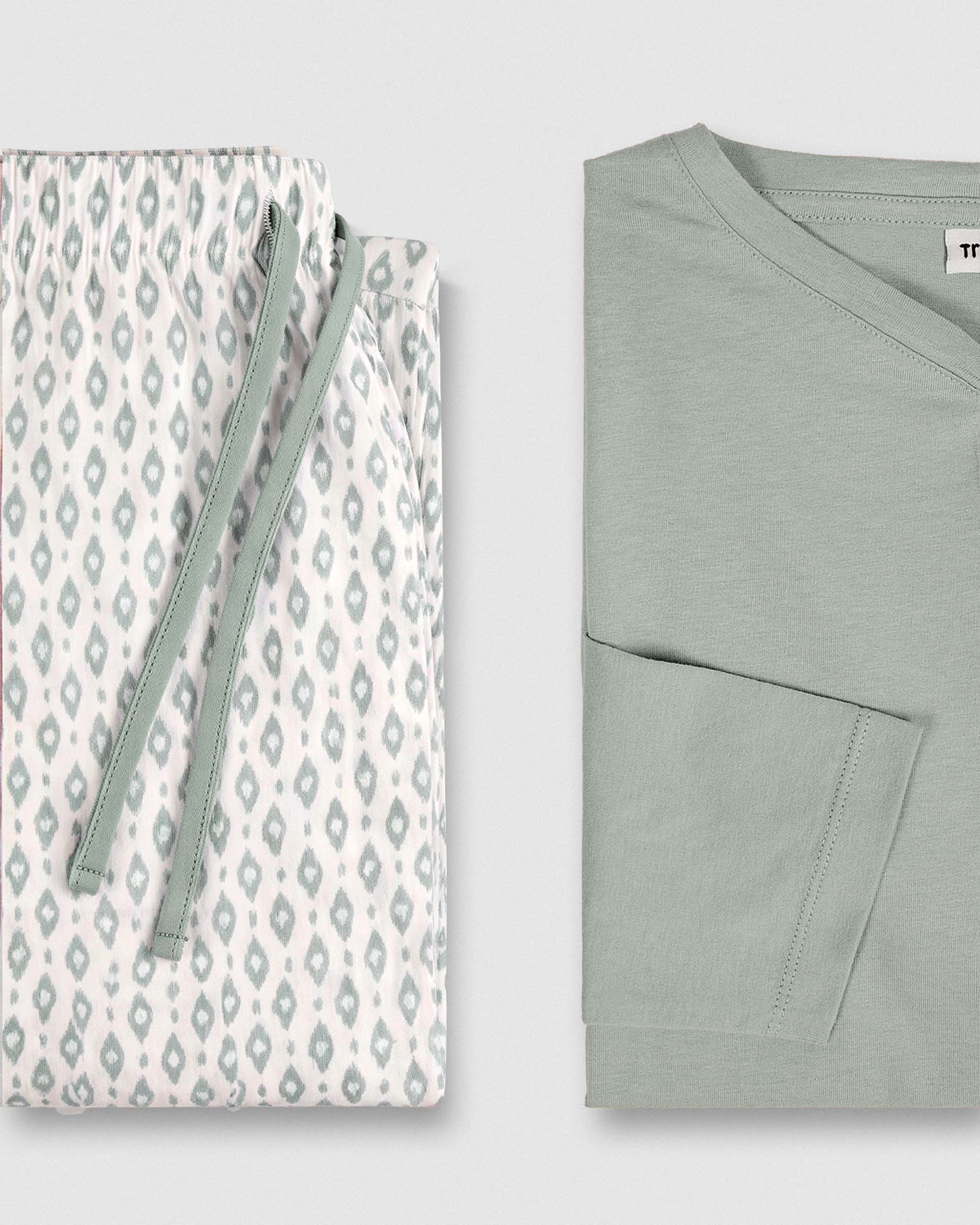 Pijama largo de algodón con escote pico nerdana verde menta